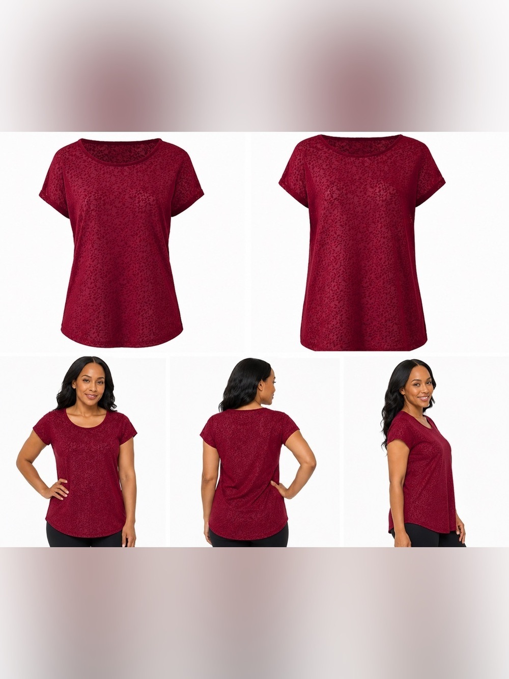SIMPLY BE. ANTHOLOGY JERSEY JACQUARD TOP - BURGUNDY SIZE 16 (NEW WITH TAGS) A15